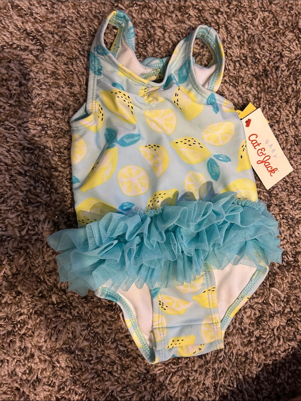 Cat & Jack Baby Girls Blue and Yellow Lemon Ruffle One-Piece Swimsuit